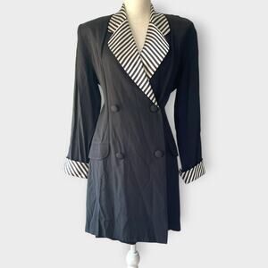 VTG Cache Blazer Romper Tuxedo Style Striped Size 10 Notched Collar 1990s